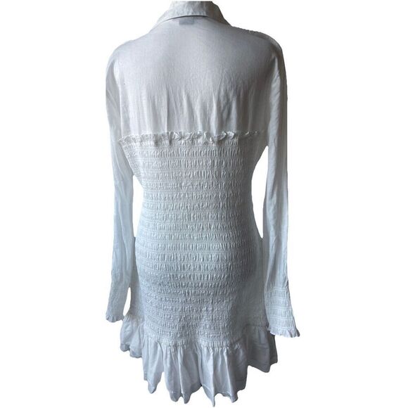 Veronica Beard Kelsey Button-Down Ruffled Smocked Dress in White Size 10 - Picture 11 of 12